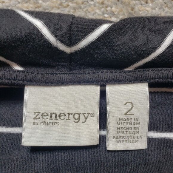 Zenergy by Chicos Cardigan Womens 2 Black White Striped Nautical Open Front‎ - Picture 4 of 5